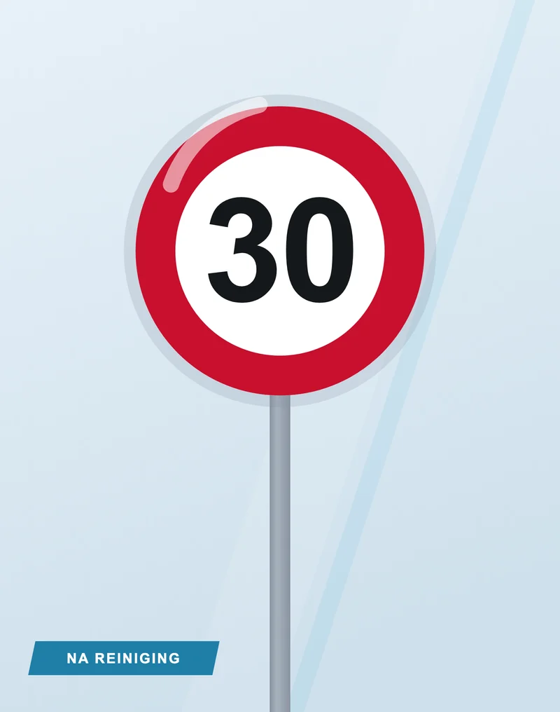 Illustratie van hetzelfde 30-bord na reiniging: helder rood en een schoon, streeploos oppervlak